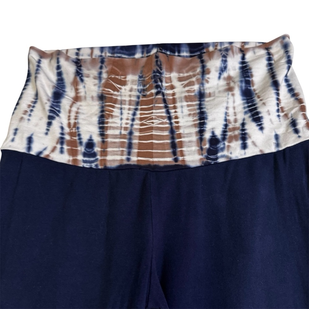 Pink Lotus Navy Blue Tie Dye Yoga Pants Size Small Fold-over Waistband NWOT - Picture 7 of 11